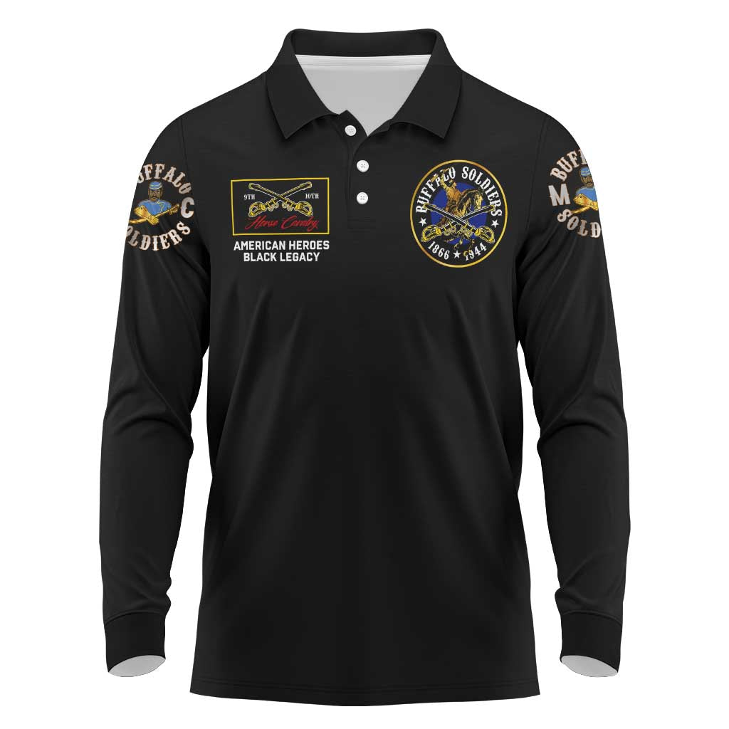 Buffalo Soldiers 1866-1944 Long Sleeve Polo Shirt American Black Heros Legacy - Wonder Print Shop