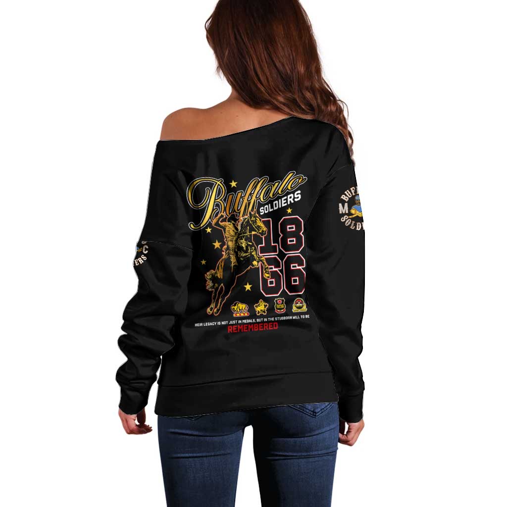 Buffalo Soldiers 1866-1944 Off Shoulder Sweater American Black Heros Legacy - Wonder Print Shop