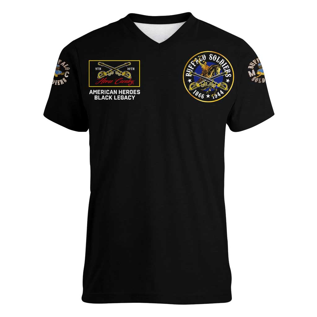 Buffalo Soldiers 1866-1944 Women V-Neck T-Shirt American Black Heros Legacy - Wonder Print Shop
