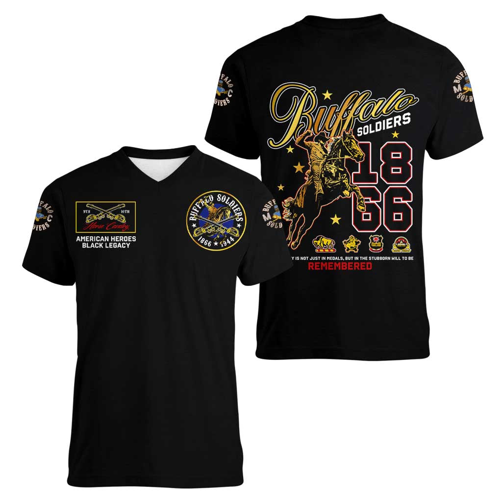 Buffalo Soldiers 1866-1944 Women V-Neck T-Shirt American Black Heros Legacy - Wonder Print Shop