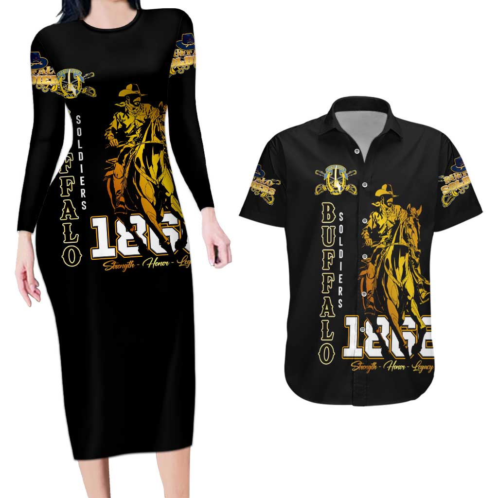 Buffalo Soldiers Strength Honor Legacy Couples Matching Long Sleeve Bodycon Dress and Hawaiian Shirt African-American Cavalry Tribute - Wonder Print Shop