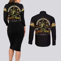 Buffalo Soldiers Strength Honor Legacy Couples Matching Long Sleeve Bodycon Dress and Long Sleeve Button Shirt African-American Cavalry Tribute - Wonder Print Shop