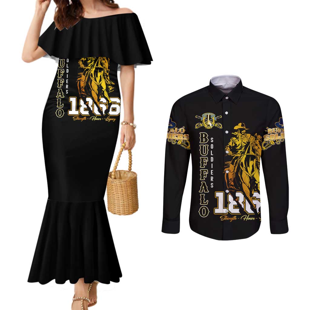 Buffalo Soldiers Strength Honor Legacy Couples Matching Mermaid Dress and Long Sleeve Button Shirt African-American Cavalry Tribute - Wonder Print Shop