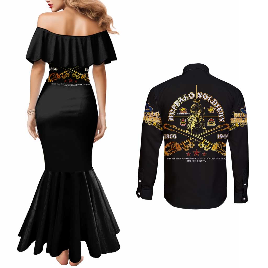 Buffalo Soldiers Strength Honor Legacy Couples Matching Mermaid Dress and Long Sleeve Button Shirt African-American Cavalry Tribute - Wonder Print Shop