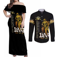 Buffalo Soldiers Strength Honor Legacy Couples Matching Off Shoulder Maxi Dress and Long Sleeve Button Shirt African-American Cavalry Tribute - Wonder Print Shop