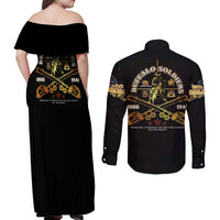Buffalo Soldiers Strength Honor Legacy Couples Matching Off Shoulder Maxi Dress and Long Sleeve Button Shirt African-American Cavalry Tribute - Wonder Print Shop