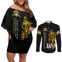 Buffalo Soldiers Strength Honor Legacy Couples Matching Off Shoulder Short Dress and Long Sleeve Button Shirt African-American Cavalry Tribute - Wonder Print Shop