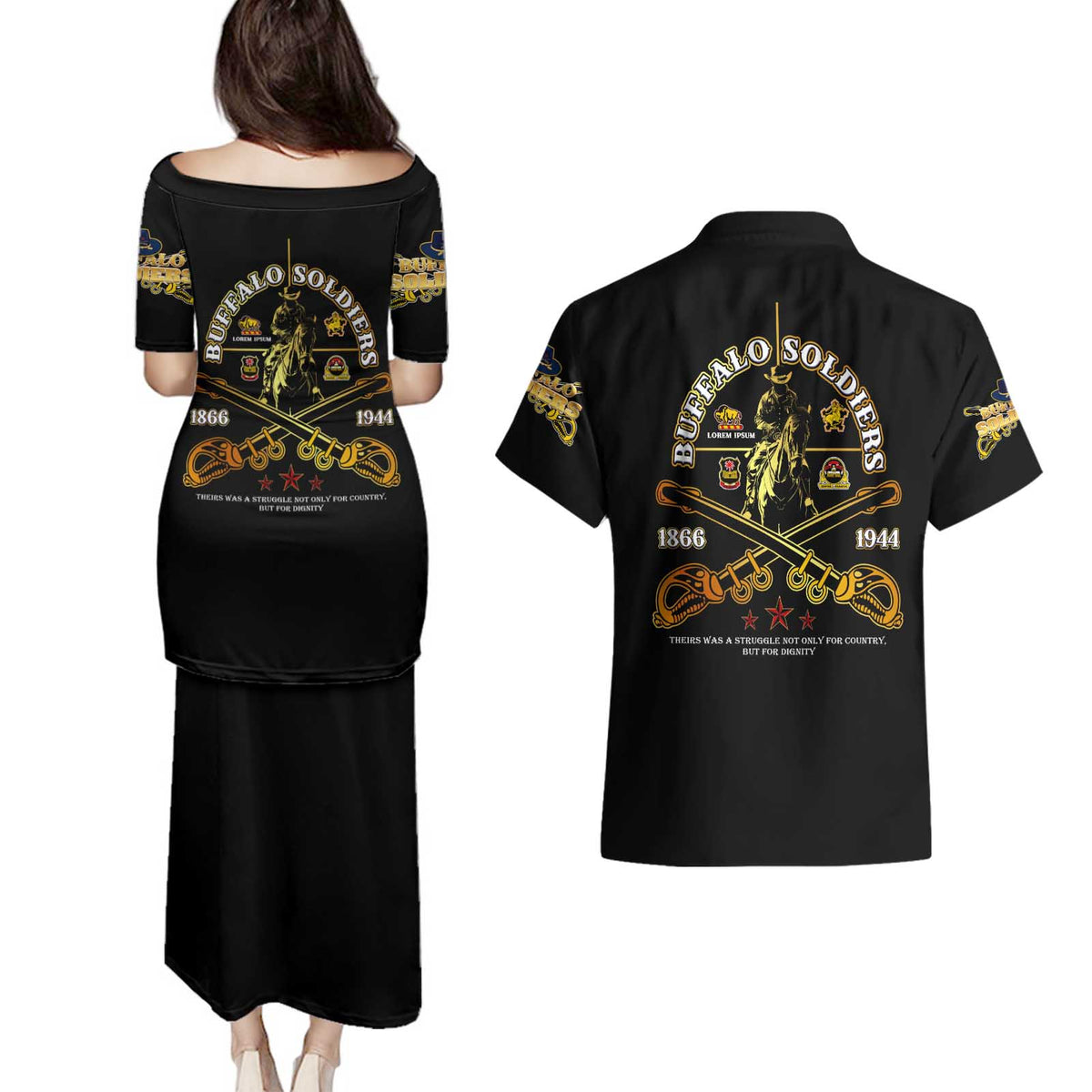 Buffalo Soldiers Strength Honor Legacy Couples Matching Puletasi and Hawaiian Shirt African-American Cavalry Tribute - Wonder Print Shop