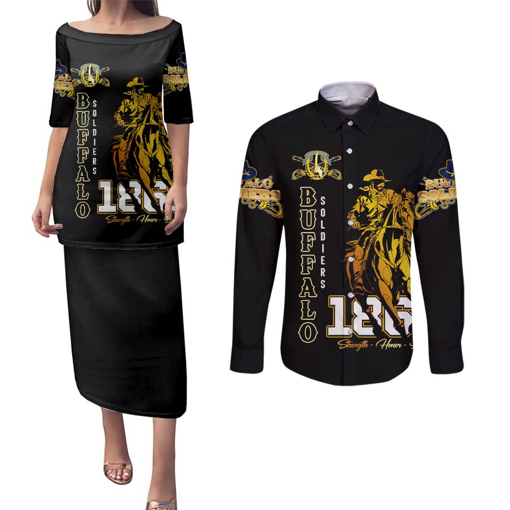 Buffalo Soldiers Strength Honor Legacy Couples Matching Puletasi and Long Sleeve Button Shirt African-American Cavalry Tribute - Wonder Print Shop
