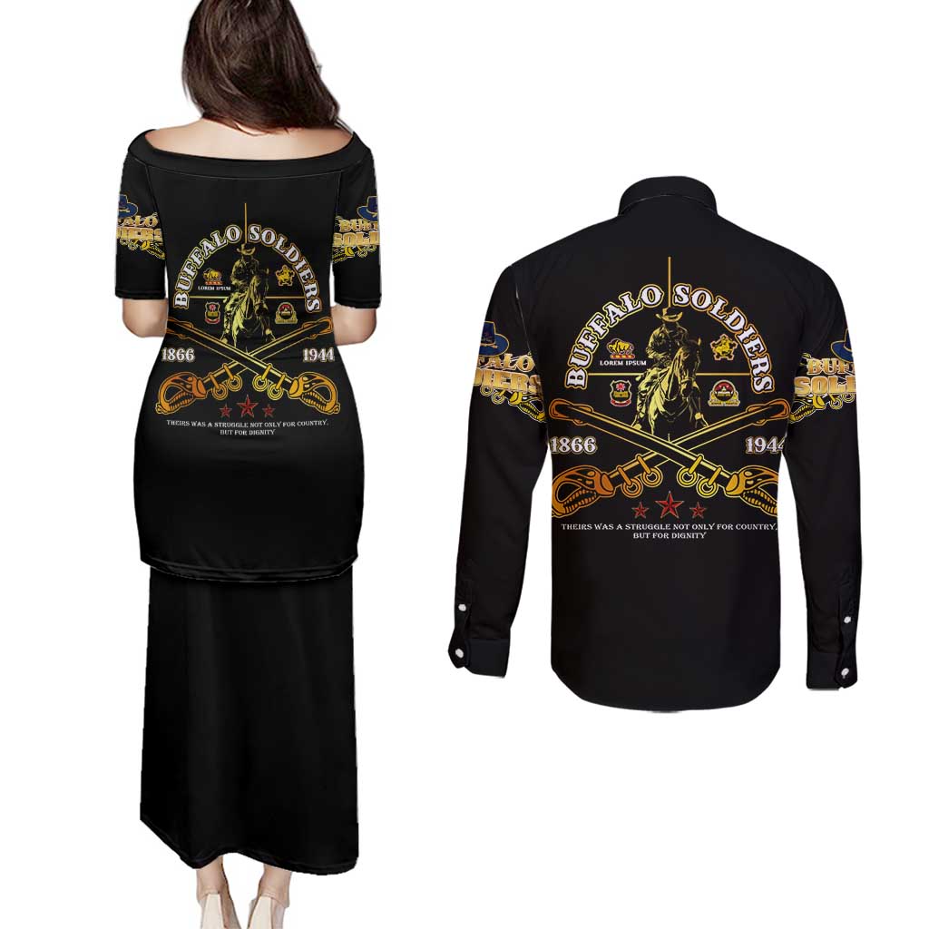 Buffalo Soldiers Strength Honor Legacy Couples Matching Puletasi and Long Sleeve Button Shirt African-American Cavalry Tribute - Wonder Print Shop