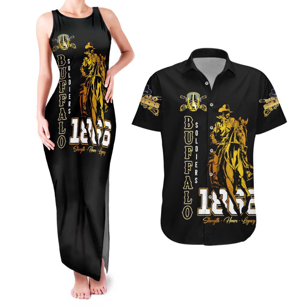 Buffalo Soldiers Strength Honor Legacy Couples Matching Tank Maxi Dress and Hawaiian Shirt African-American Cavalry Tribute - Wonder Print Shop