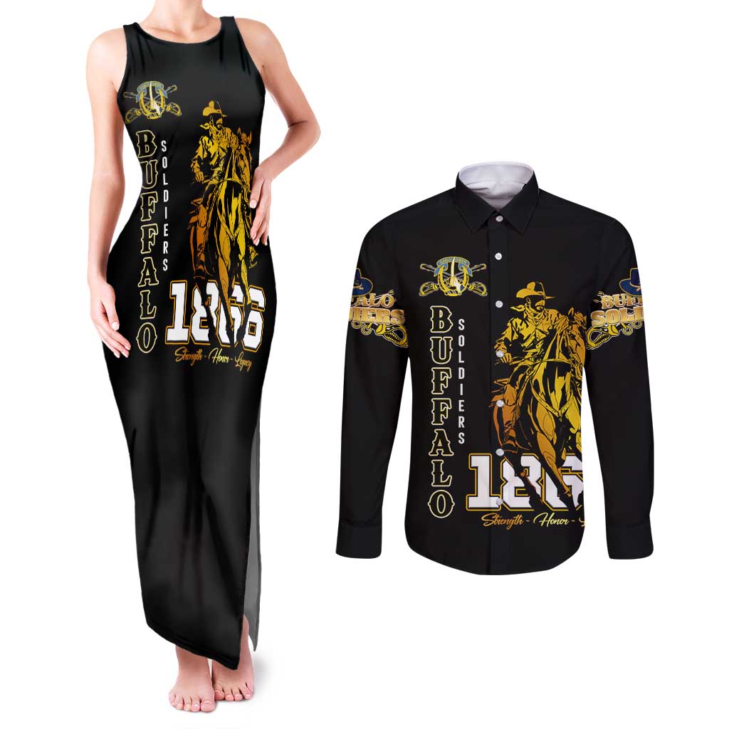 Buffalo Soldiers Strength Honor Legacy Couples Matching Tank Maxi Dress and Long Sleeve Button Shirt African-American Cavalry Tribute - Wonder Print Shop
