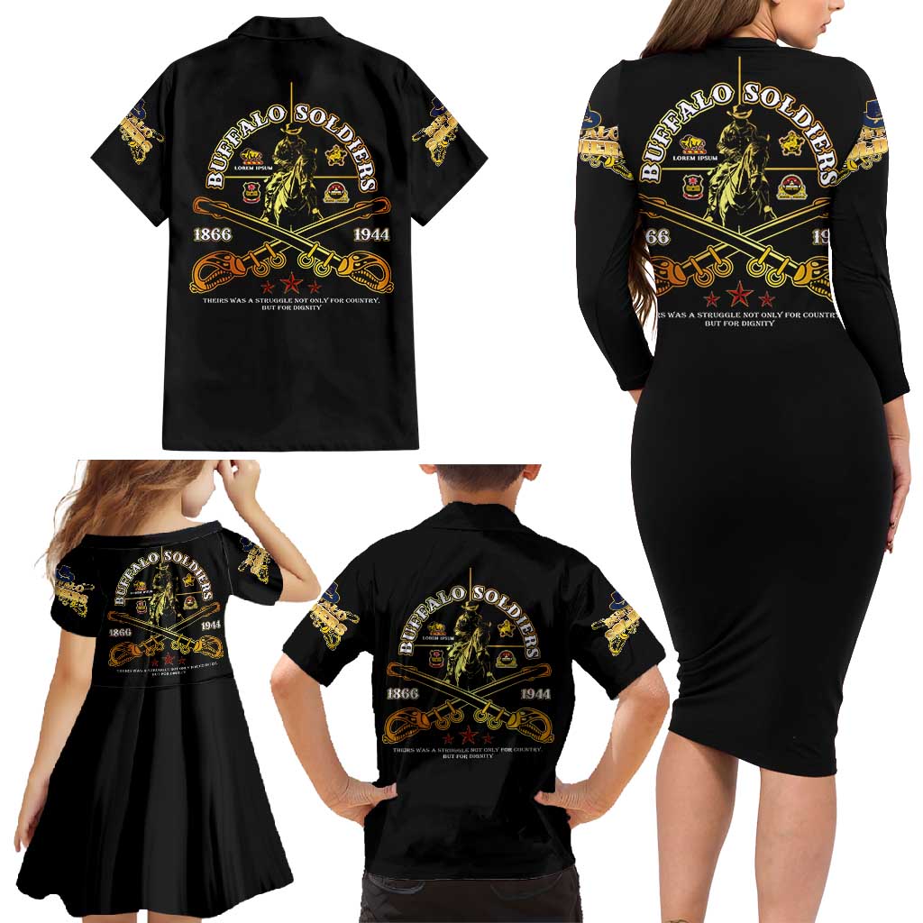 Buffalo Soldiers Strength Honor Legacy Family Matching Long Sleeve Bodycon Dress and Hawaiian Shirt African-American Cavalry Tribute - Wonder Print Shop