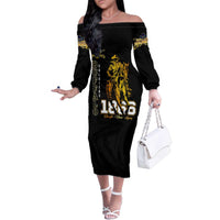 Buffalo Soldiers Strength Honor Legacy Family Matching Off The Shoulder Long Sleeve Dress and Hawaiian Shirt African-American Cavalry Tribute - Wonder Print Shop
