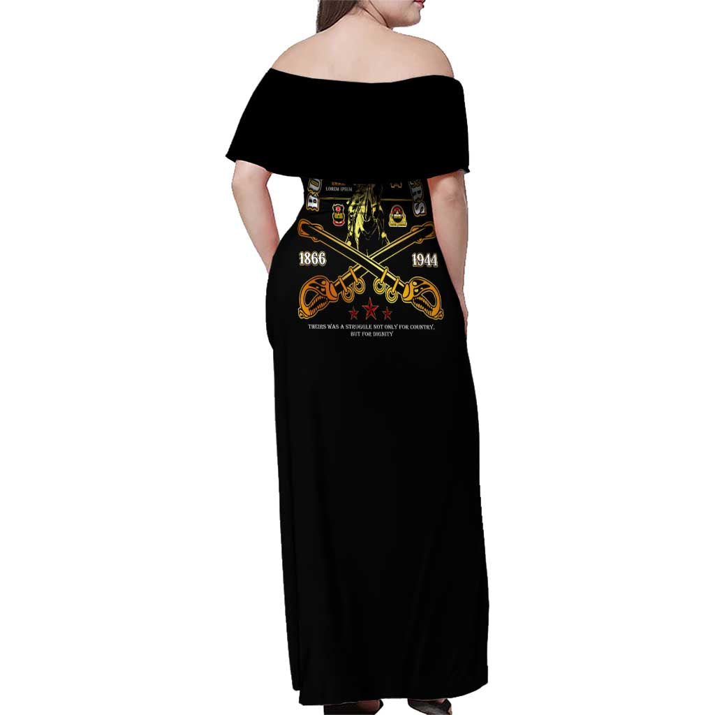 Buffalo Soldiers Strength Honor Legacy Family Matching Off Shoulder Maxi Dress and Hawaiian Shirt African-American Cavalry Tribute - Wonder Print Shop