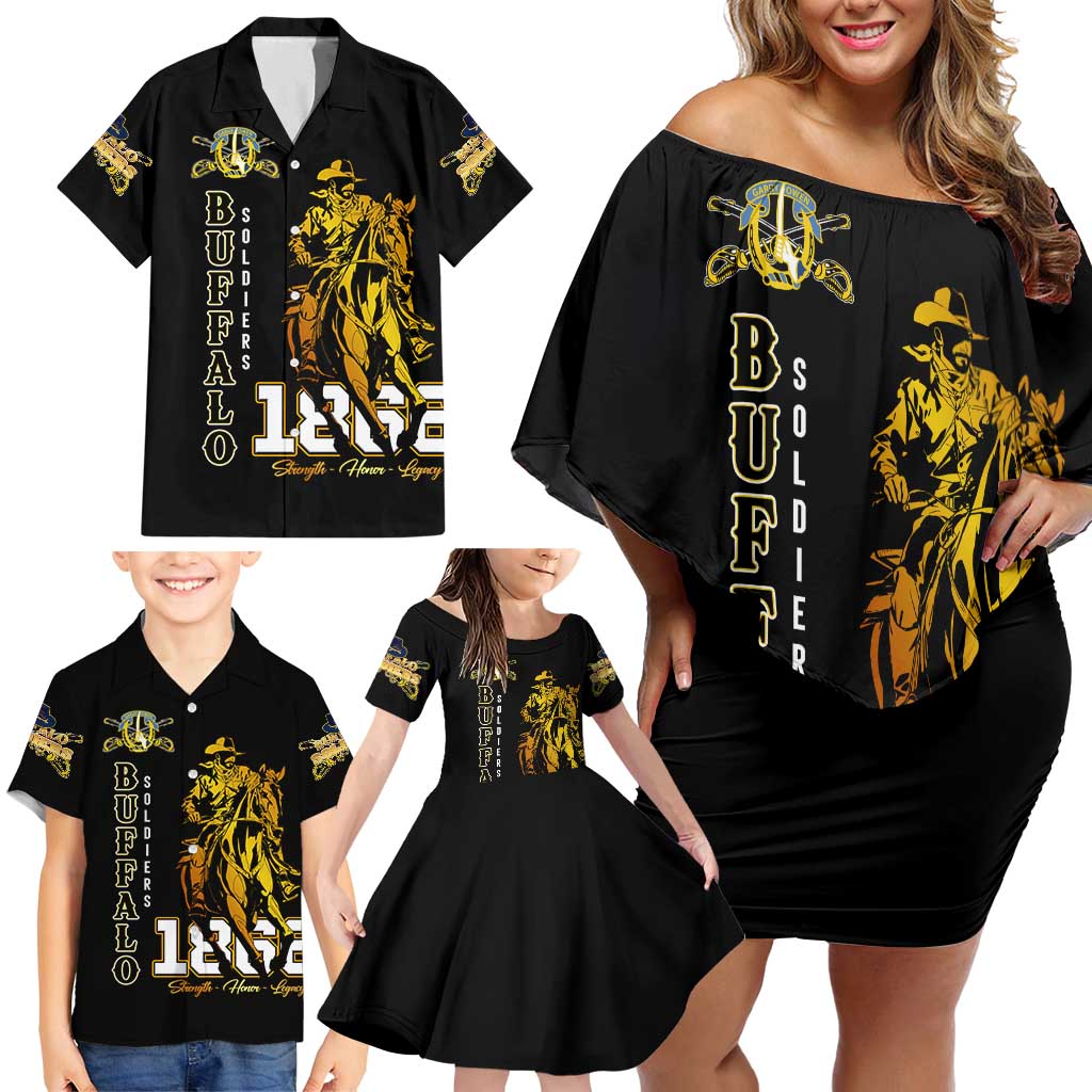 Buffalo Soldiers Strength Honor Legacy Family Matching Off Shoulder Short Dress and Hawaiian Shirt African-American Cavalry Tribute - Wonder Print Shop