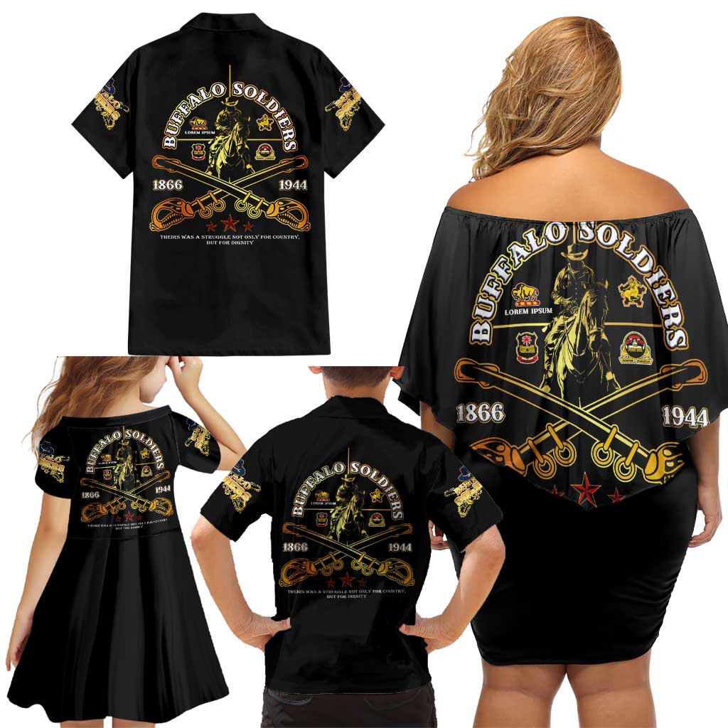 Buffalo Soldiers Strength Honor Legacy Family Matching Off Shoulder Short Dress and Hawaiian Shirt African-American Cavalry Tribute - Wonder Print Shop