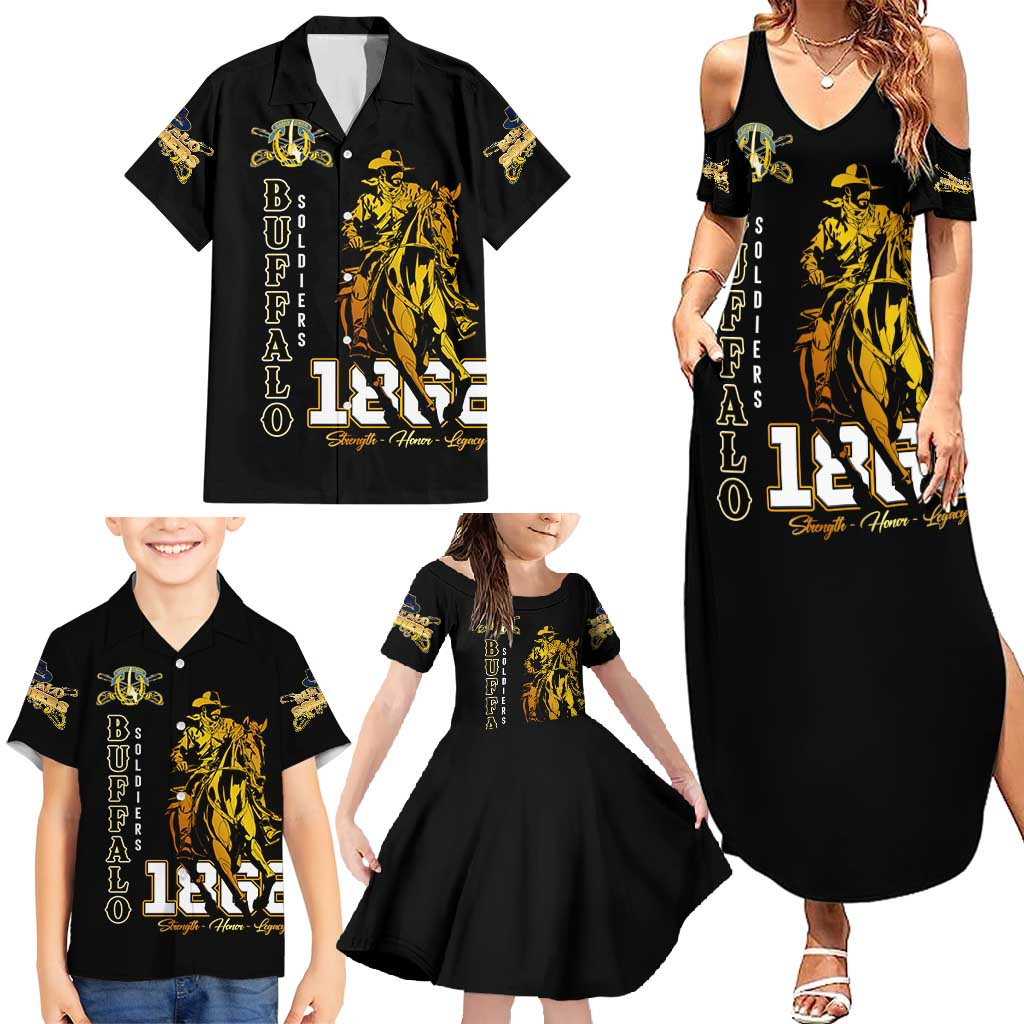 Buffalo Soldiers Strength Honor Legacy Family Matching Summer Maxi Dress and Hawaiian Shirt African-American Cavalry Tribute - Wonder Print Shop