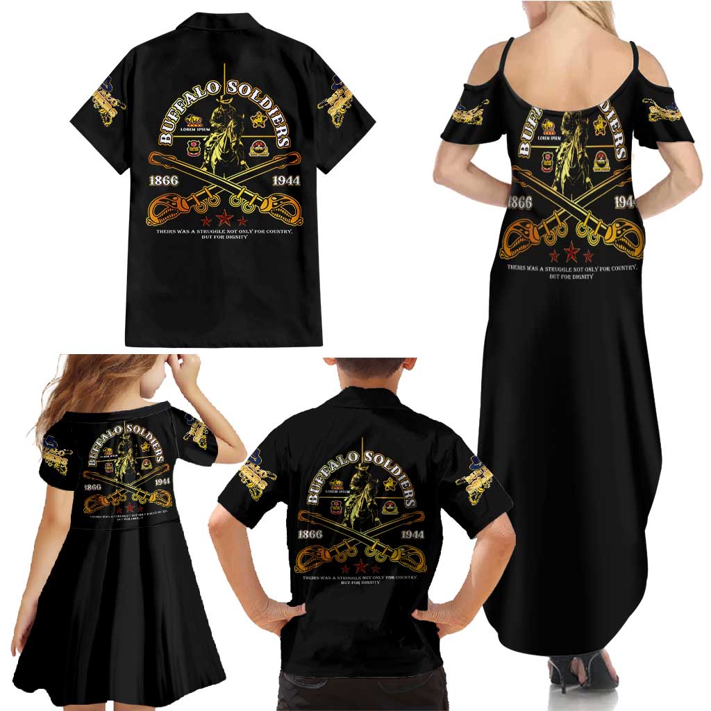 Buffalo Soldiers Strength Honor Legacy Family Matching Summer Maxi Dress and Hawaiian Shirt African-American Cavalry Tribute - Wonder Print Shop