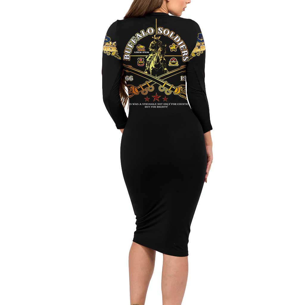Buffalo Soldiers Strength Honor Legacy Long Sleeve Bodycon Dress African-American Cavalry Tribute - Wonder Print Shop