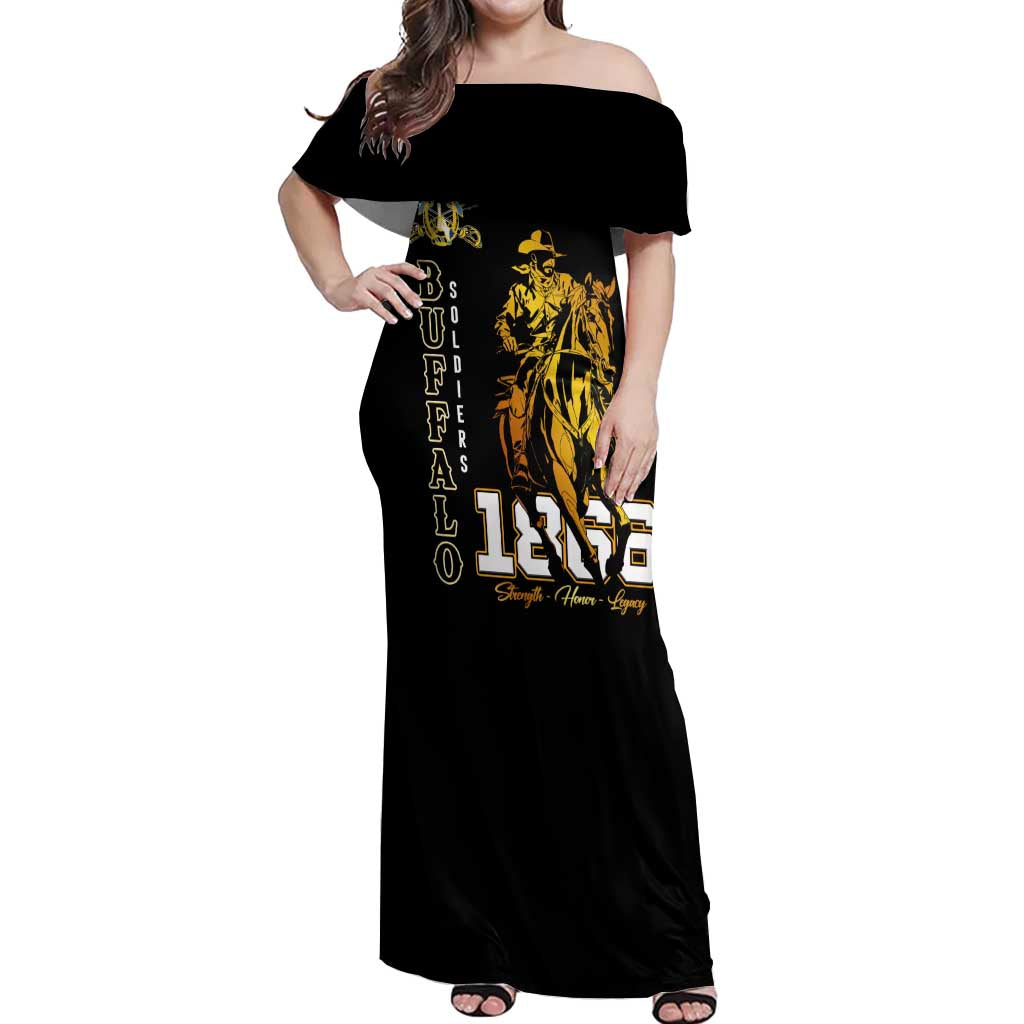Buffalo Soldiers Strength Honor Legacy Off Shoulder Maxi Dress African-American Cavalry Tribute - Wonder Print Shop
