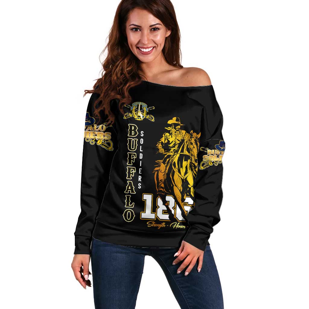 Buffalo Soldiers Strength Honor Legacy Off Shoulder Sweater African-American Cavalry Tribute - Wonder Print Shop