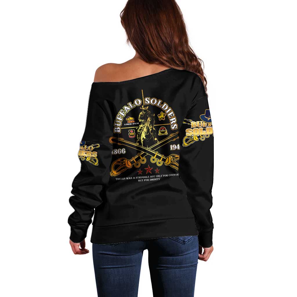 Buffalo Soldiers Strength Honor Legacy Off Shoulder Sweater African-American Cavalry Tribute - Wonder Print Shop