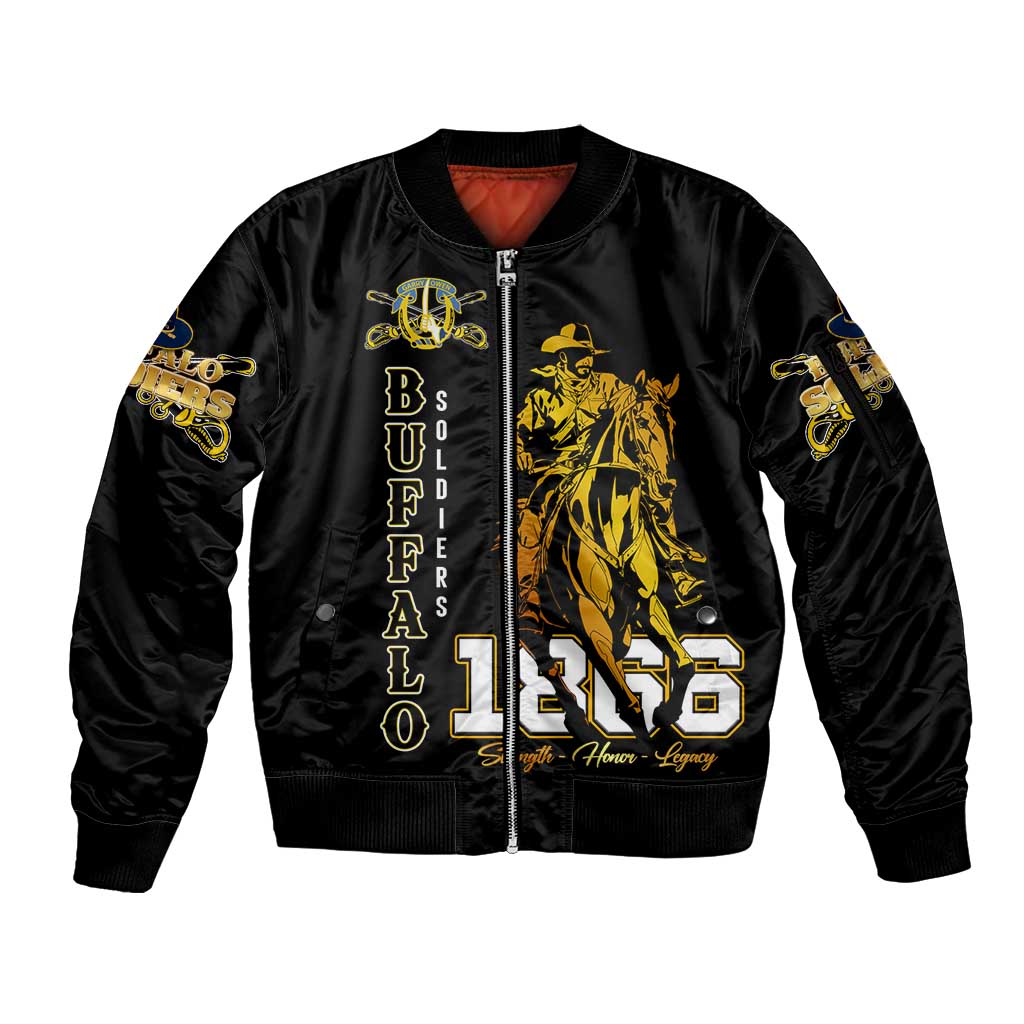 Buffalo Soldiers Strength Honor Legacy Sleeve Zip Bomber Jacket African-American Cavalry Tribute - Wonder Print Shop