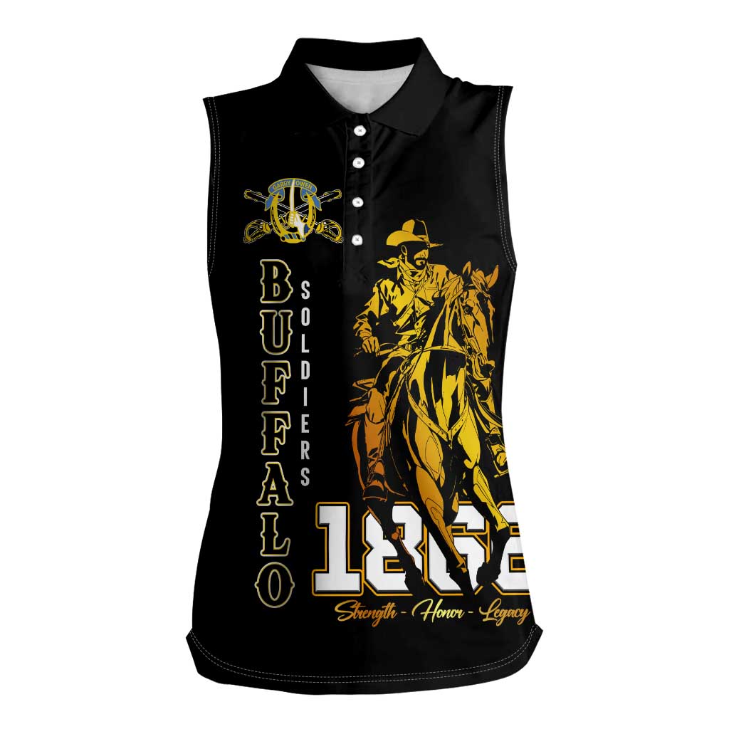 Buffalo Soldiers Strength Honor Legacy Women Sleeveless Polo Shirt African-American Cavalry Tribute - Wonder Print Shop