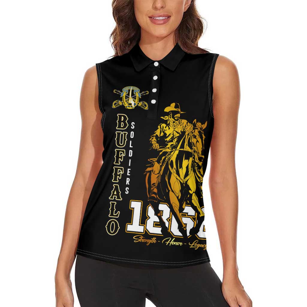 Buffalo Soldiers Strength Honor Legacy Women Sleeveless Polo Shirt African-American Cavalry Tribute - Wonder Print Shop