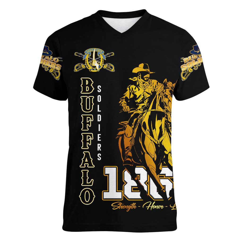 Buffalo Soldiers Strength Honor Legacy Women V-Neck T-Shirt African-American Cavalry Tribute - Wonder Print Shop
