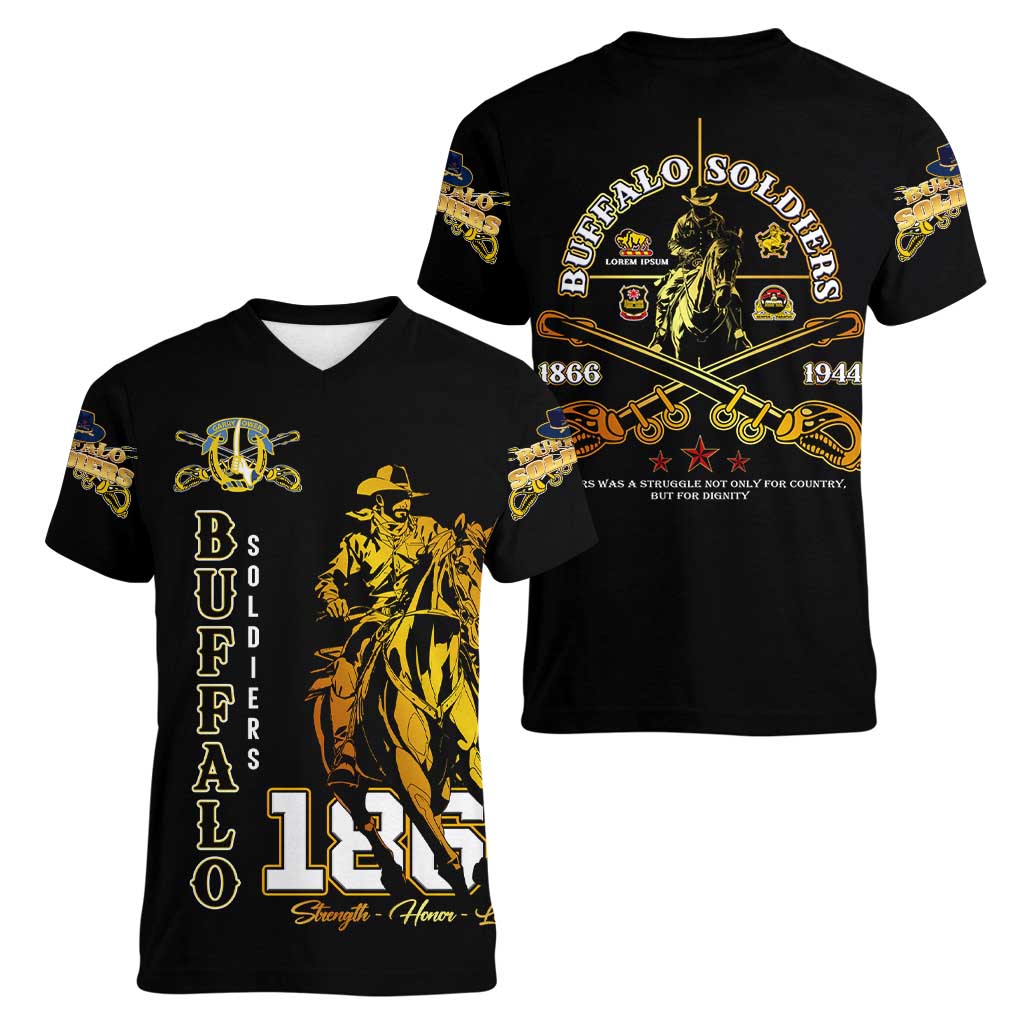 Buffalo Soldiers Strength Honor Legacy Women V-Neck T-Shirt African-American Cavalry Tribute - Wonder Print Shop