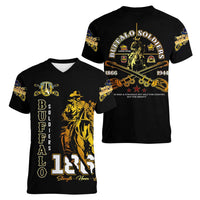 Buffalo Soldiers Strength Honor Legacy Women V-Neck T-Shirt African-American Cavalry Tribute - Wonder Print Shop