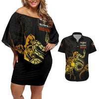 369 – A Symbol Of Valor And Dignity Couples Matching Off Shoulder Short Dress and Hawaiian Shirt - Wonder Print Shop