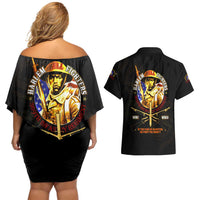 369 – A Symbol Of Valor And Dignity Couples Matching Off Shoulder Short Dress and Hawaiian Shirt - Wonder Print Shop