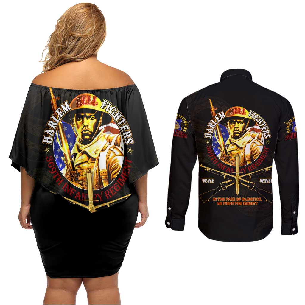 369 – A Symbol Of Valor And Dignity Couples Matching Off Shoulder Short Dress and Long Sleeve Button Shirt - Wonder Print Shop