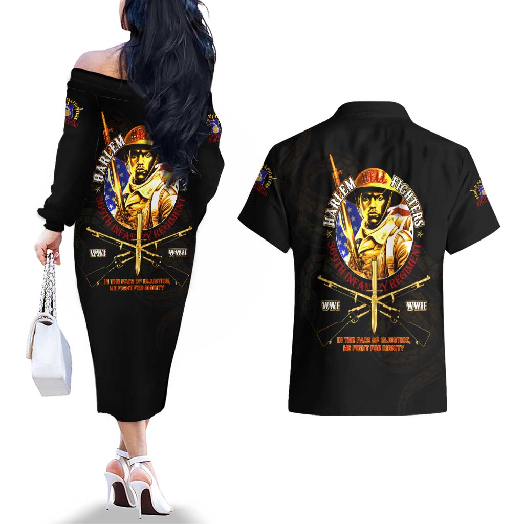 369 – A Symbol Of Valor And Dignity Couples Matching Off The Shoulder Long Sleeve Dress and Hawaiian Shirt - Wonder Print Shop