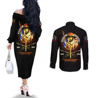 369 – A Symbol Of Valor And Dignity Couples Matching Off The Shoulder Long Sleeve Dress and Long Sleeve Button Shirt - Wonder Print Shop