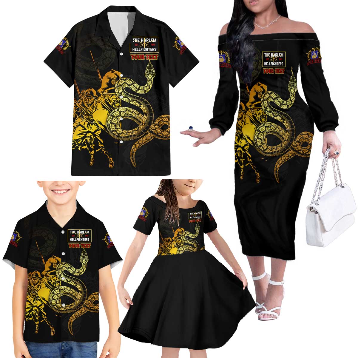 369 – A Symbol Of Valor And Dignity Family Matching Off The Shoulder Long Sleeve Dress and Hawaiian Shirt - Wonder Print Shop