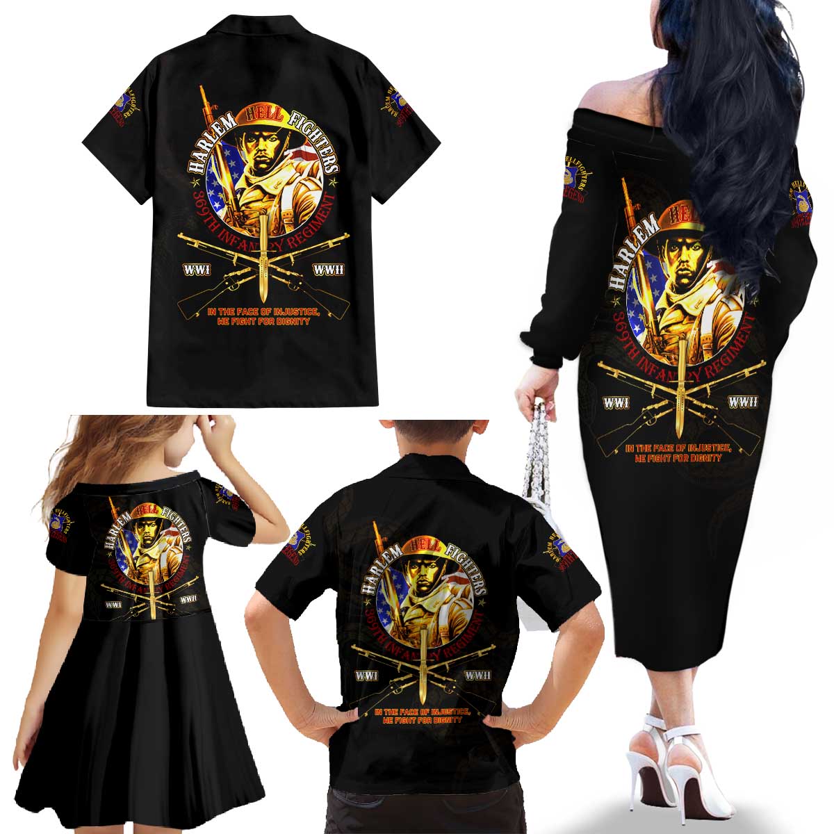 369 – A Symbol Of Valor And Dignity Family Matching Off The Shoulder Long Sleeve Dress and Hawaiian Shirt - Wonder Print Shop