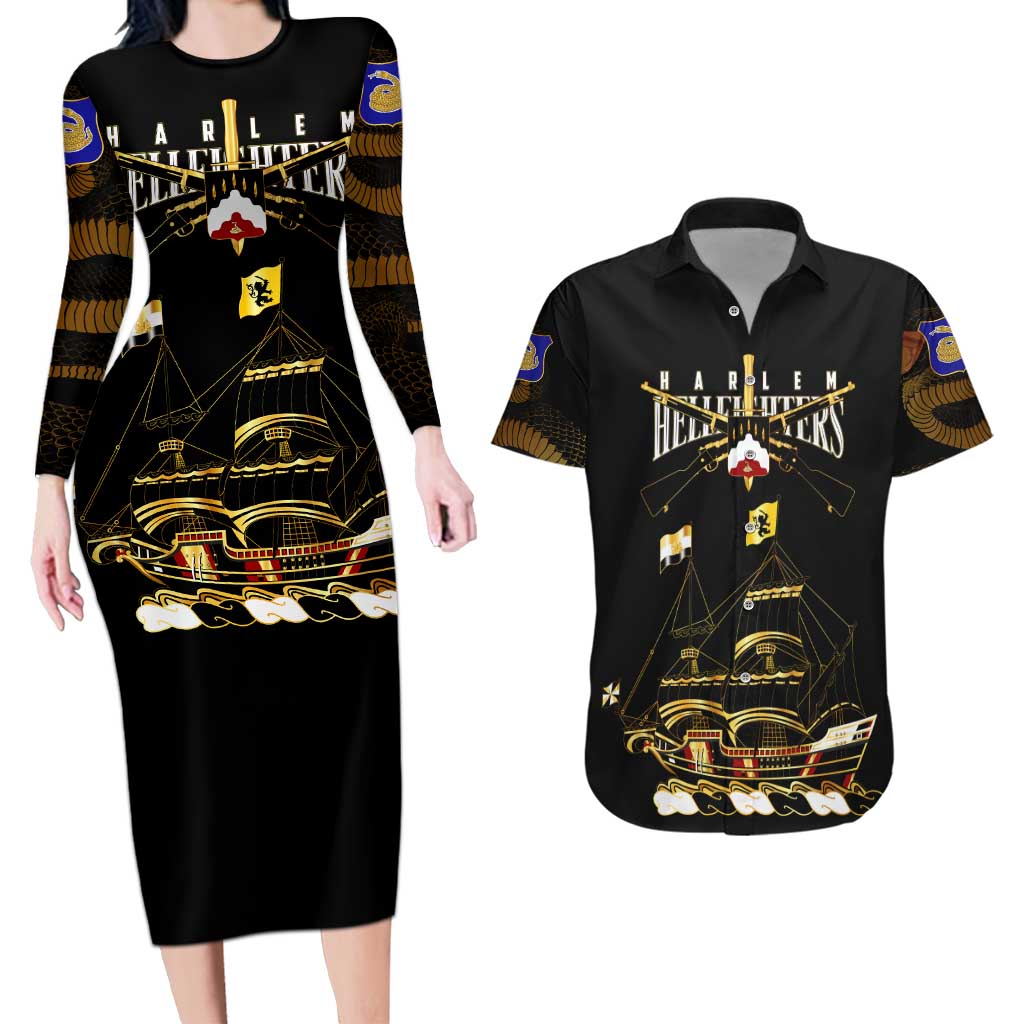 Harlem Hellfighters—First To Fight, First To Lead Couples Matching Long Sleeve Bodycon Dress and Hawaiian Shirt - Wonder Print Shop