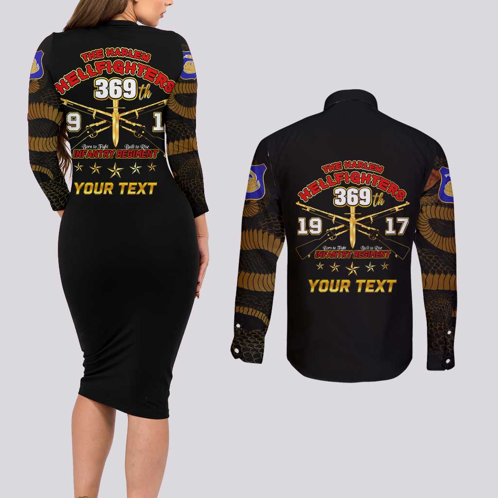 Harlem Hellfighters—First To Fight, First To Lead Couples Matching Long Sleeve Bodycon Dress and Long Sleeve Button Shirt - Wonder Print Shop