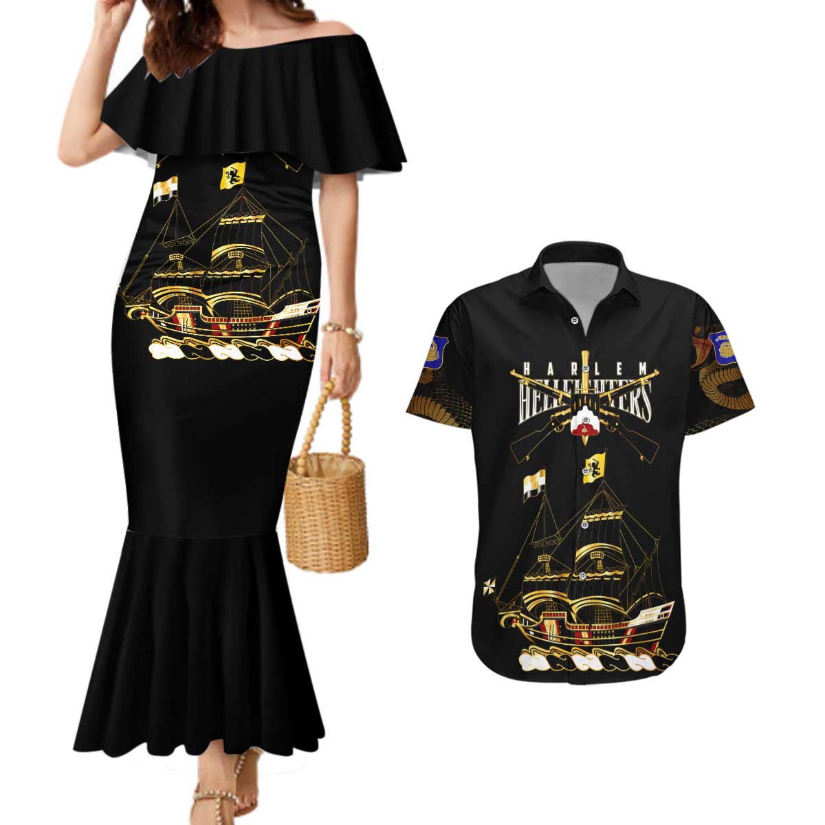 Harlem Hellfighters—First To Fight, First To Lead Couples Matching Mermaid Dress and Hawaiian Shirt - Wonder Print Shop