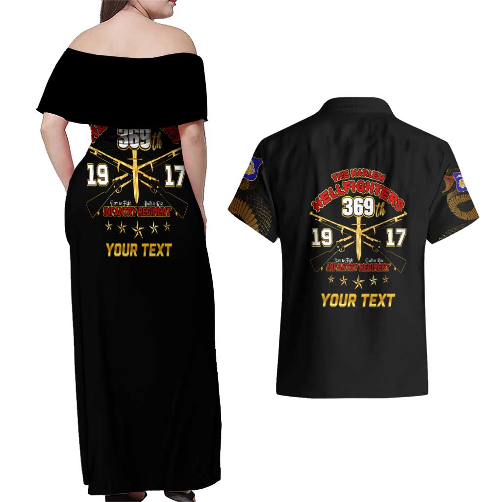 Harlem Hellfighters—First To Fight, First To Lead Couples Matching Off Shoulder Maxi Dress and Hawaiian Shirt - Wonder Print Shop