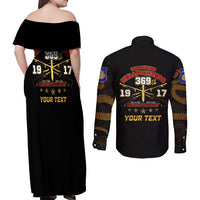 Harlem Hellfighters—First To Fight, First To Lead Couples Matching Off Shoulder Maxi Dress and Long Sleeve Button Shirt - Wonder Print Shop