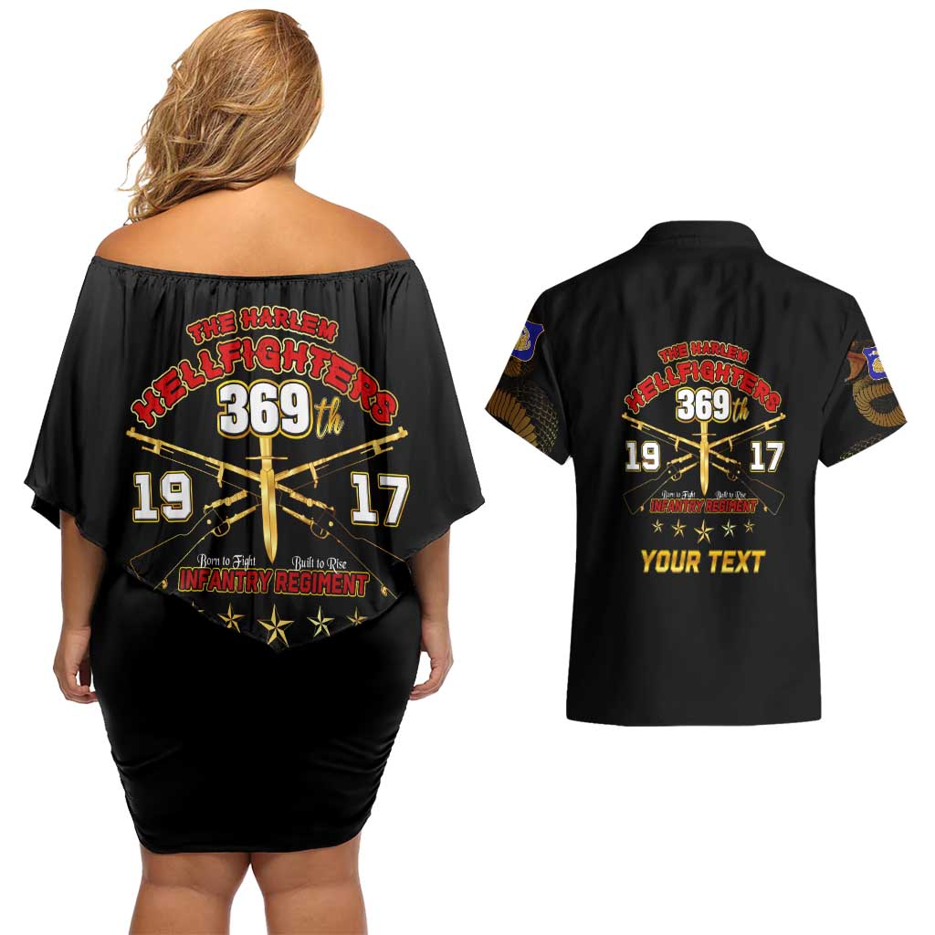 Harlem Hellfighters—First To Fight, First To Lead Couples Matching Off Shoulder Short Dress and Hawaiian Shirt - Wonder Print Shop