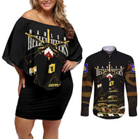 Harlem Hellfighters—First To Fight, First To Lead Couples Matching Off Shoulder Short Dress and Long Sleeve Button Shirt - Wonder Print Shop