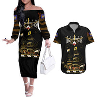 Harlem Hellfighters—First To Fight, First To Lead Couples Matching Off The Shoulder Long Sleeve Dress and Hawaiian Shirt - Wonder Print Shop