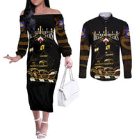 Harlem Hellfighters—First To Fight, First To Lead Couples Matching Off The Shoulder Long Sleeve Dress and Long Sleeve Button Shirt - Wonder Print Shop