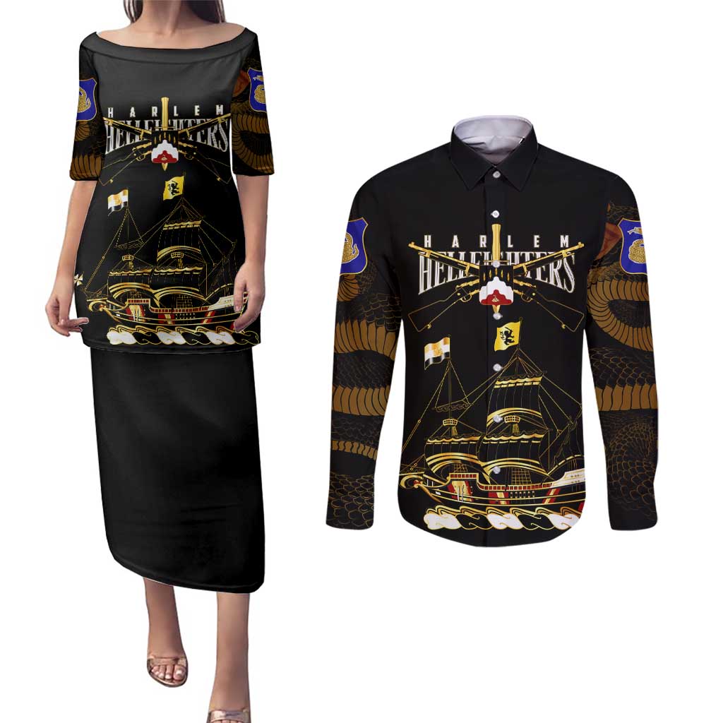 Harlem Hellfighters—First To Fight, First To Lead Couples Matching Puletasi and Long Sleeve Button Shirt - Wonder Print Shop